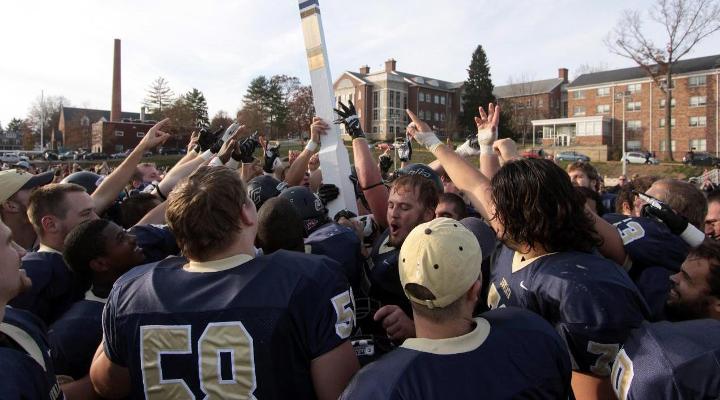 The Eagles celebrating after claiming the Goalpost last year at Knox Stadium.