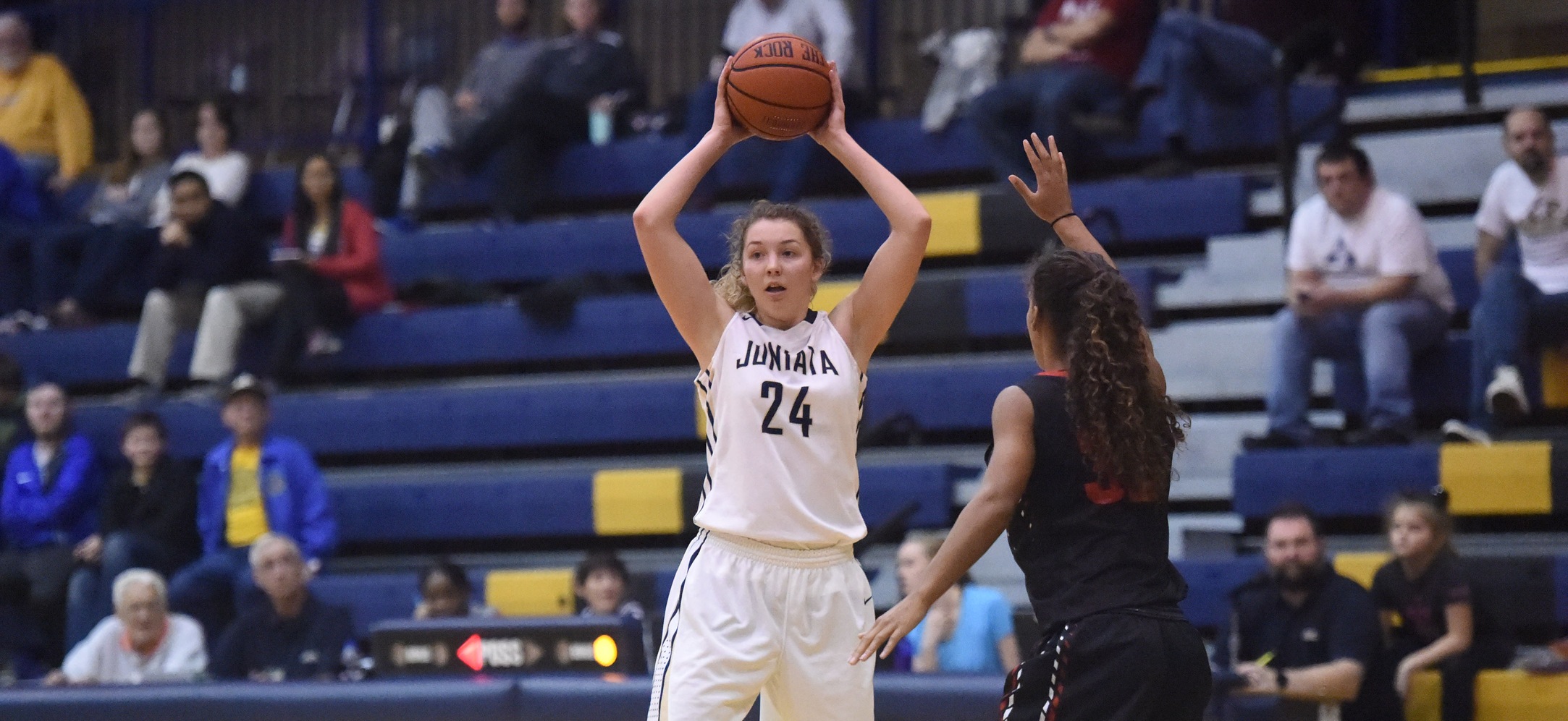 Morgan Instone had a team-high 11 points with five blocks as Juniata advanced past Piedmont in the NCAA Tournament.