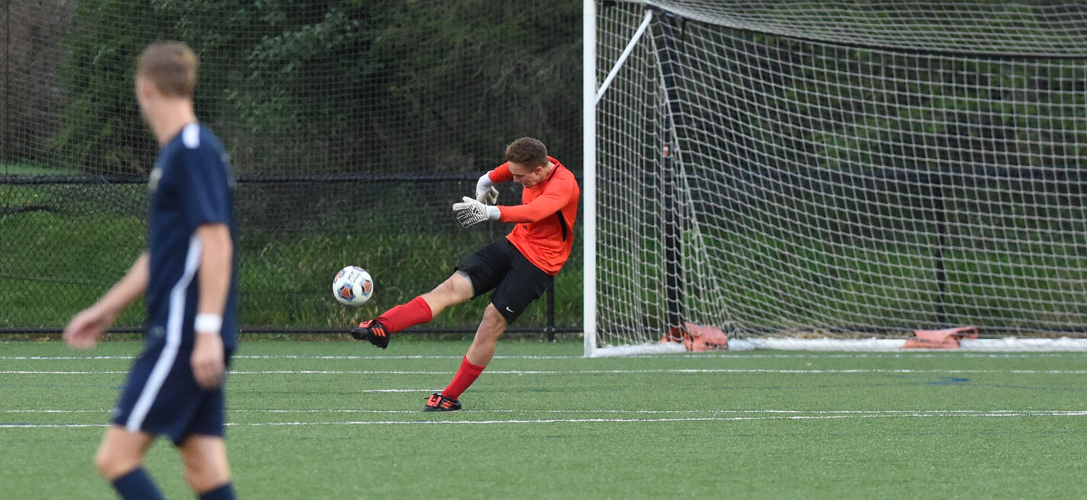 Andrew Yeich totaled six saves in the Eagles, 3-0 loss against King's.