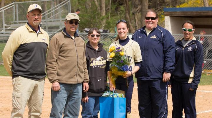 Katie Schroeder was honored between games for her contributions to the team