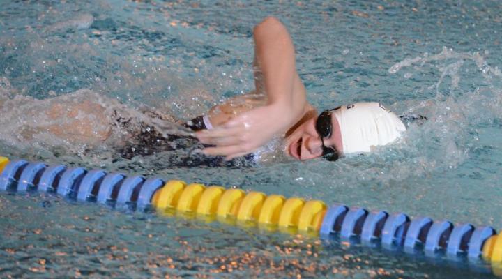 Fimple Breaks School Record, Women’s Swimming Finishes Third