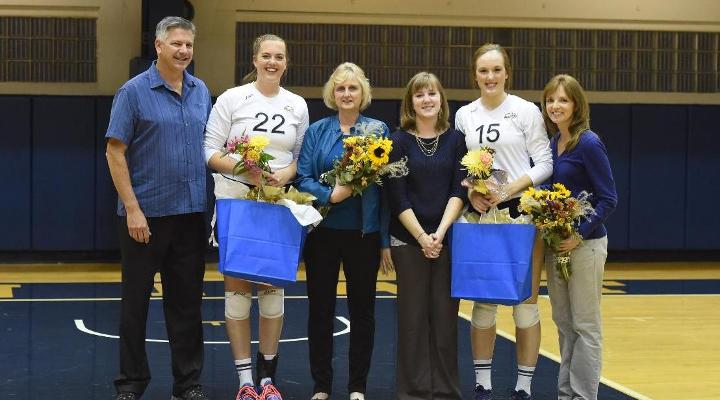 Seniors Kristin Collins and Bryce Arnold were honored before match against Geneva.