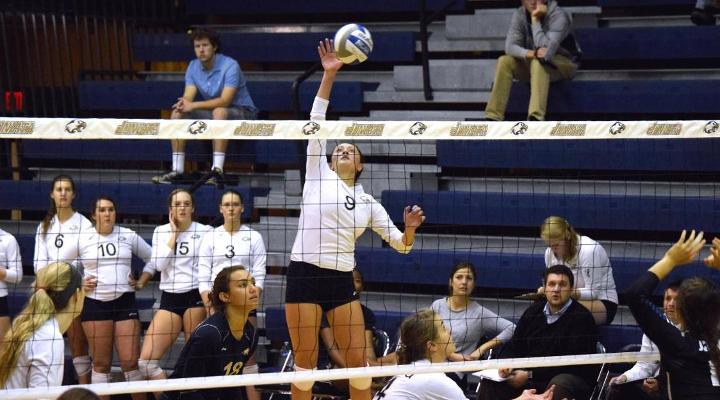 Sophomore outside hitter Christine Irwin dominated the USMMA Mariners with 14 kills.
