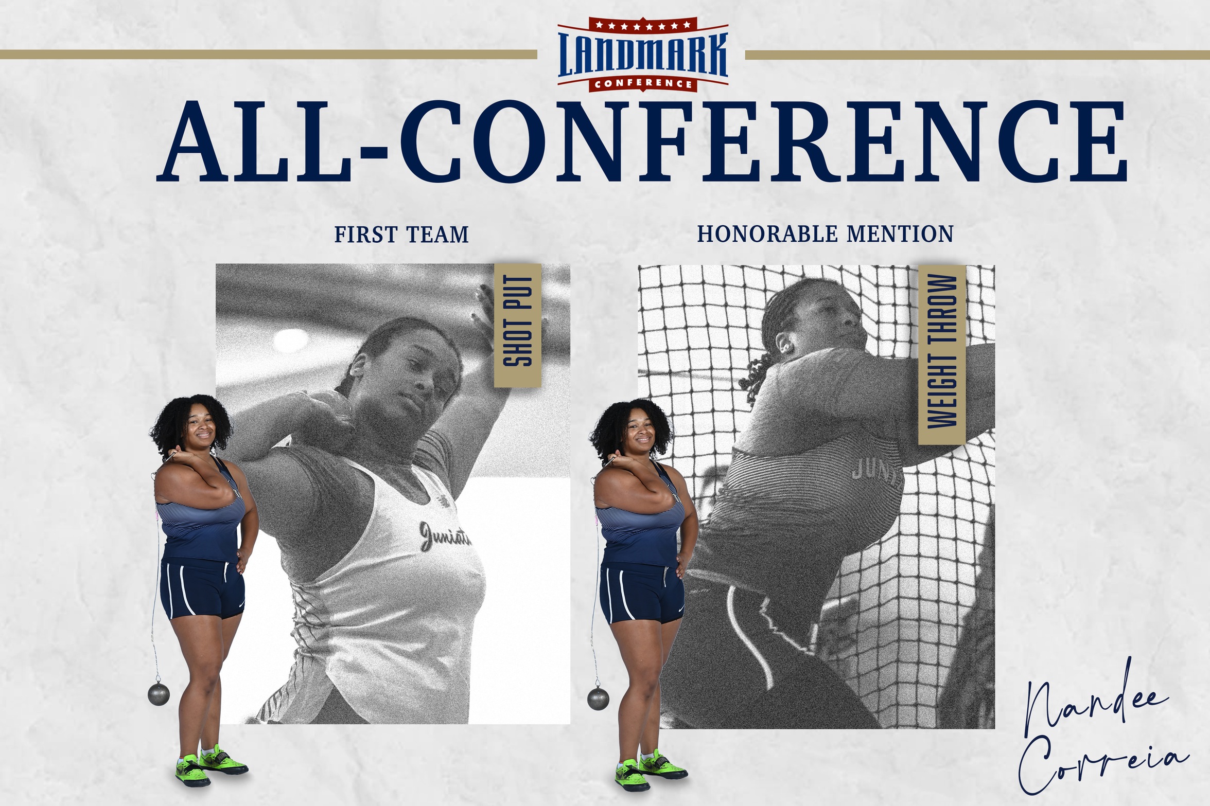 Correia Earns Two Landmark All-Conference Selections; First Team for Shot Put, Honorable Mention for Weight Throw