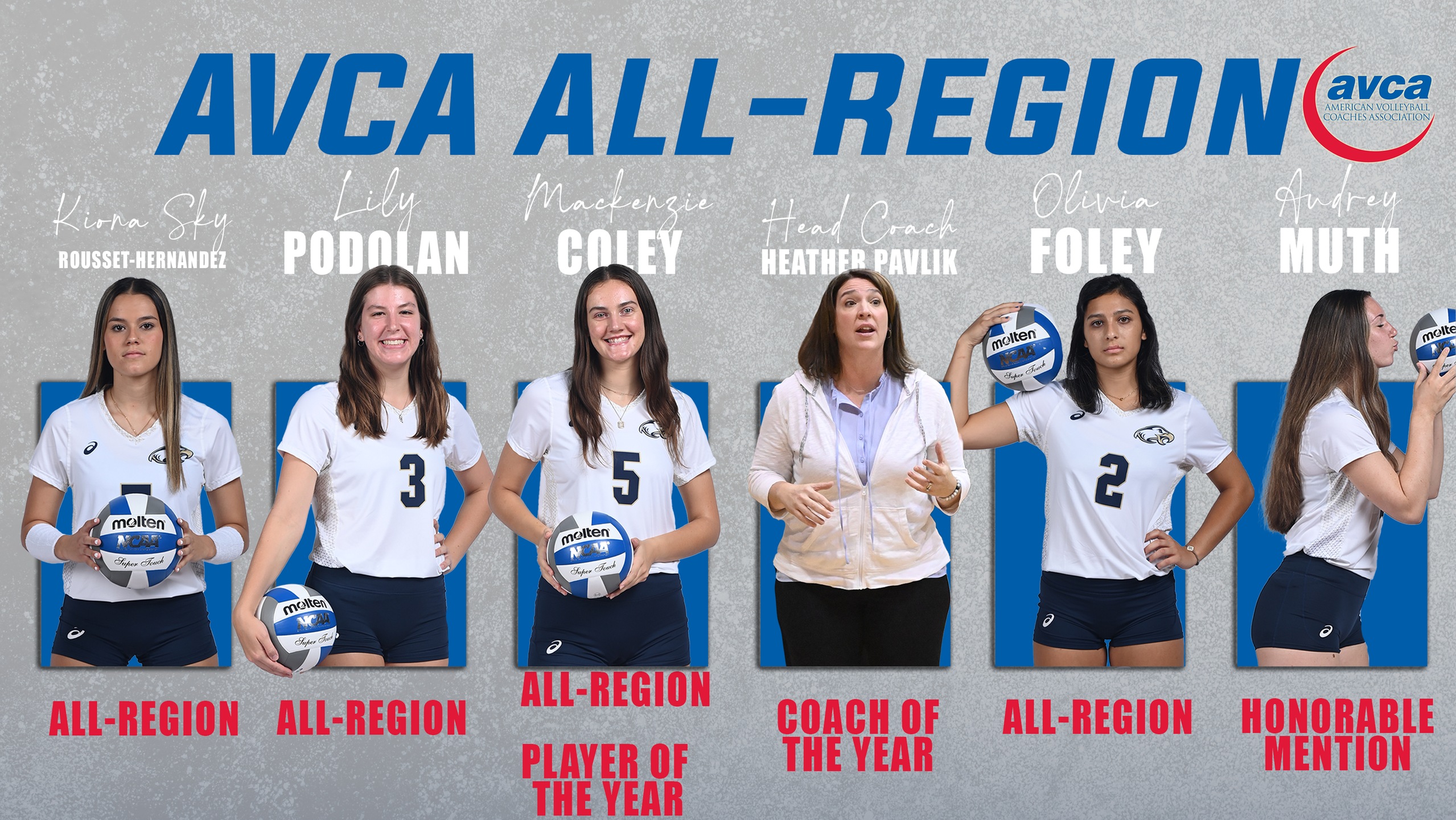 Coley Named AVCA Regional Player of the Year, Pavlik Tabbed Regional Coach of the Year as Women's Volleyball Places Five on All-Region Team